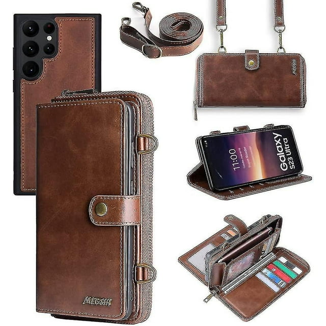 Crossbody Leather Magnetic Wallet Case Compatible Samsung Galaxy S23 Ultra/s23 Plus/s23 With Card Holder