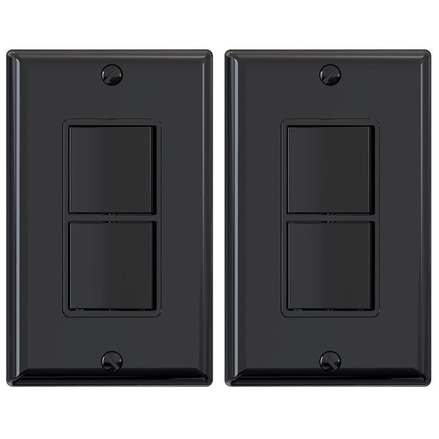 Double Rocker Light Switch, Two Single Pole Electrical Paddle Switch, 15a, 125v, In-wall On/off Switch, Self-grounding, Wall Plate Is Included, Ul Lis