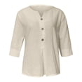 thumbnail image 4 of Womens Linen Tops Summer Linen Tops Womens Gauze Tops Loose Fit Tee Shirt Women Peasant Tops For Women Summer Blouses For Women Beach Vacation Tshirts Flowy Tops For Women Beige S, 4 of 8