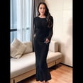 thumbnail image 4 of Vestido de Crochet para Mujer, de Larga, de y Espalda Abierta, Tejido de Punto Negro L, 4 of 8
