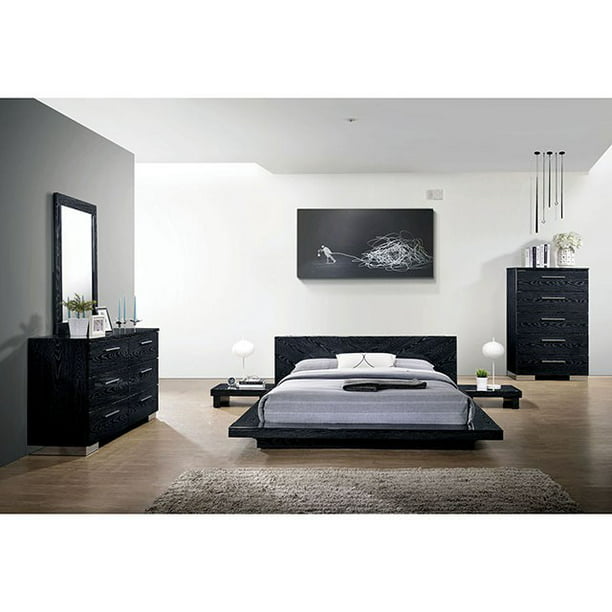 Contemporary Look Black Finish Bedroom Furniture 4pc California King Size Bed Set Walmart Com Walmart Com