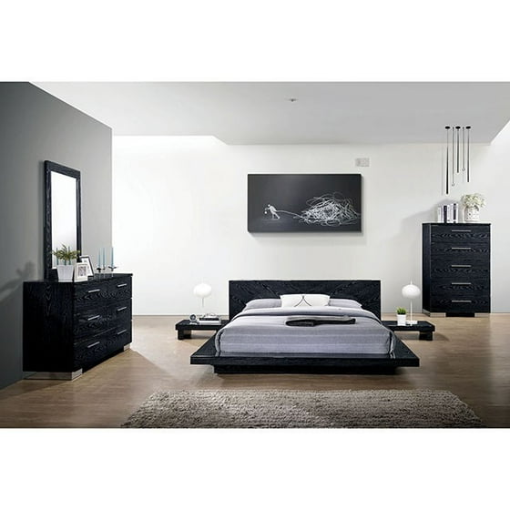 Contemporary Look Black Finish Bedroom Furniture 4pc Queen Size Bed Set