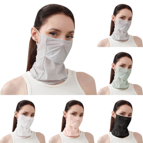FUZHIQ UV Protection Face Mask with Neck Flap UPF 50 Cooling Ice Silk Breathable Sun Cover Adjustable Ear Loops for Women Men Daily Commute Driving Outdoor