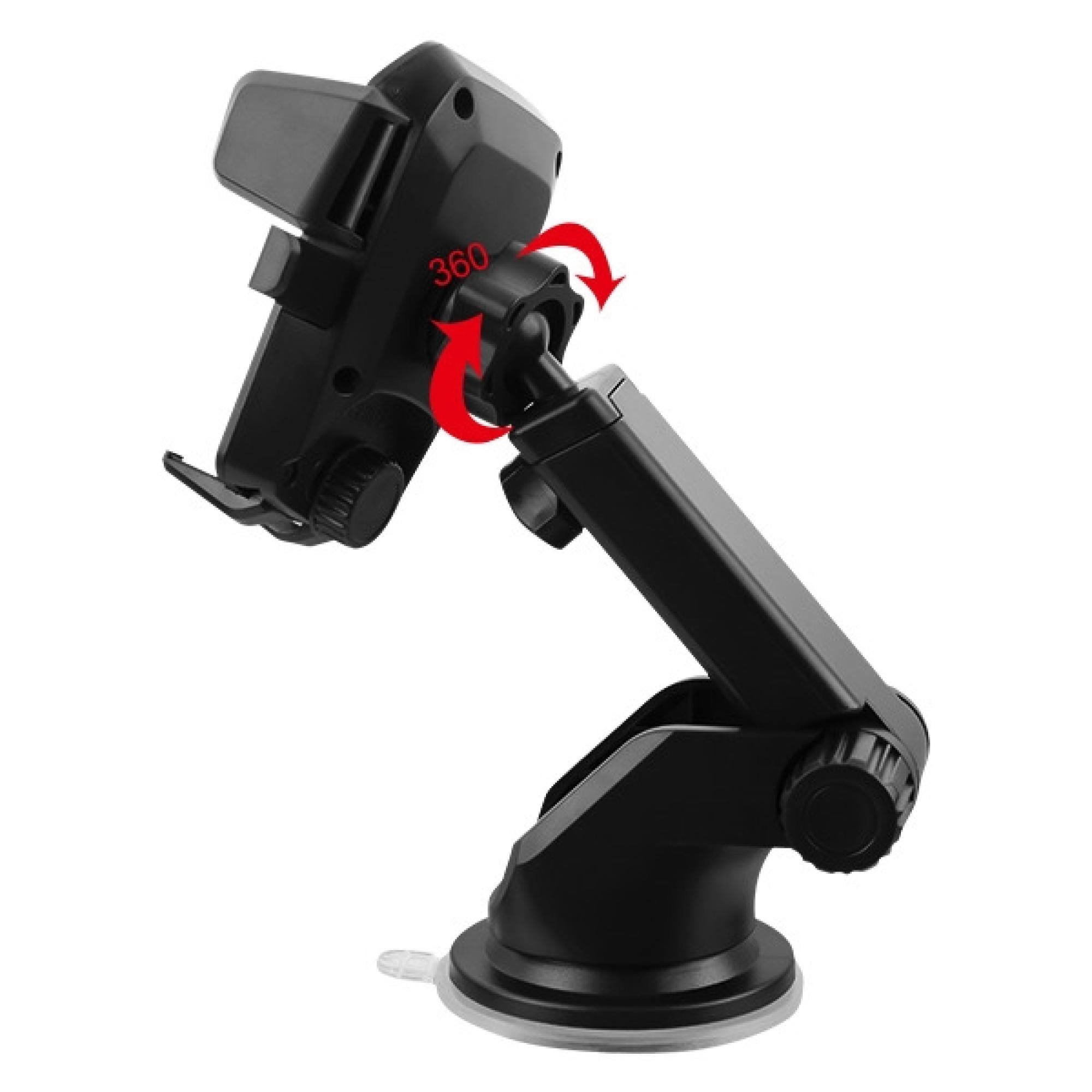 Universal Telescopic Dashboard & Windshield Phone Mount – Adjustable Cradle with 360° Rotation, Black