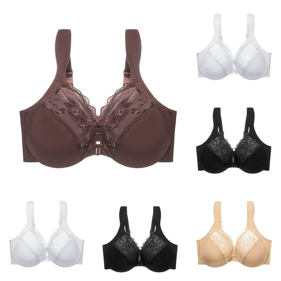 Swuxness Women's Front Closure Underwire Bra, Women's Bras, Women's Thin Lace Underwire Shaping Plus Size Lightweight Everyday Bra Black, XXXL