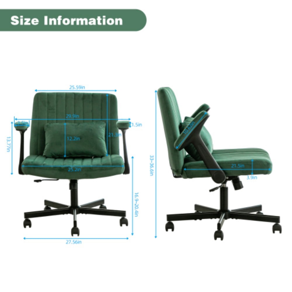 Velvet Criss Cross Office Chair with Wheels, Modern Upholstered Desk Chair with Adjustable Height, 360° Swivel & Tilt, Green