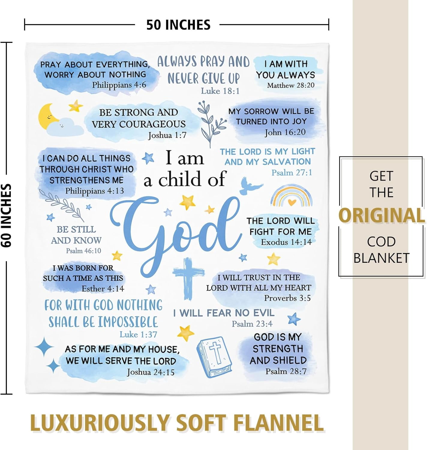 Baptism Gifts for Boys, I Am a Child of God Blanket, Christian Gifts for Boys Birthday, Christmas Inspirational Catholic Christening Gift for Men, Brother, Grandson, Teen Boys