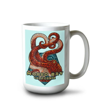 

15 fl oz Ceramic Mug Morro Bay California Mosaic Octopus Contour Dishwasher & Microwave Safe