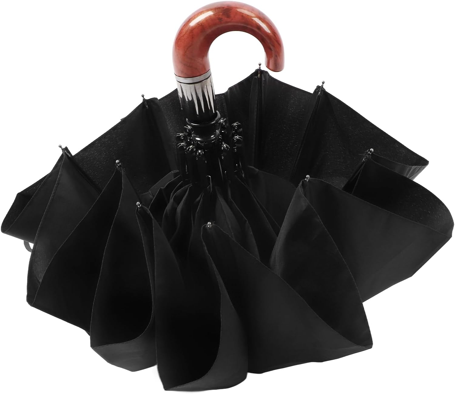 LUU-Travel Umbrella, Auto Open Close Mini Umbrella, Automatic Folding Umbrella with Curved Wooden Handle, Compact Umbrella for Outdoor_SAI