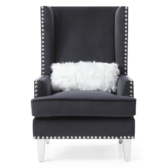 Wilshire Black High back Velvet Accent Chair with Faux Fur Pillow