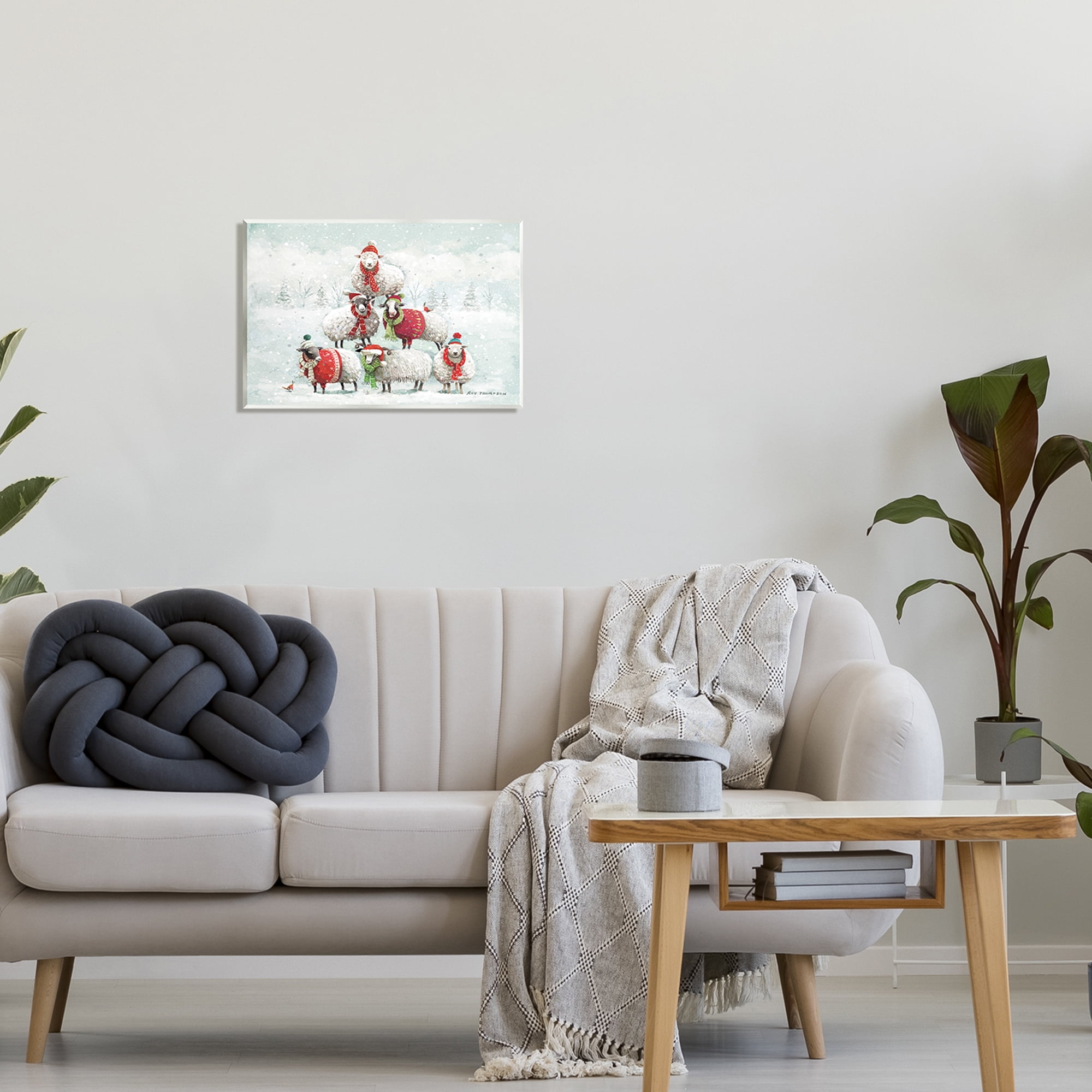 Stupell Industries Winter Sheep Snowy Farm Animals Holiday Painting Unframed Art Print Wall Art