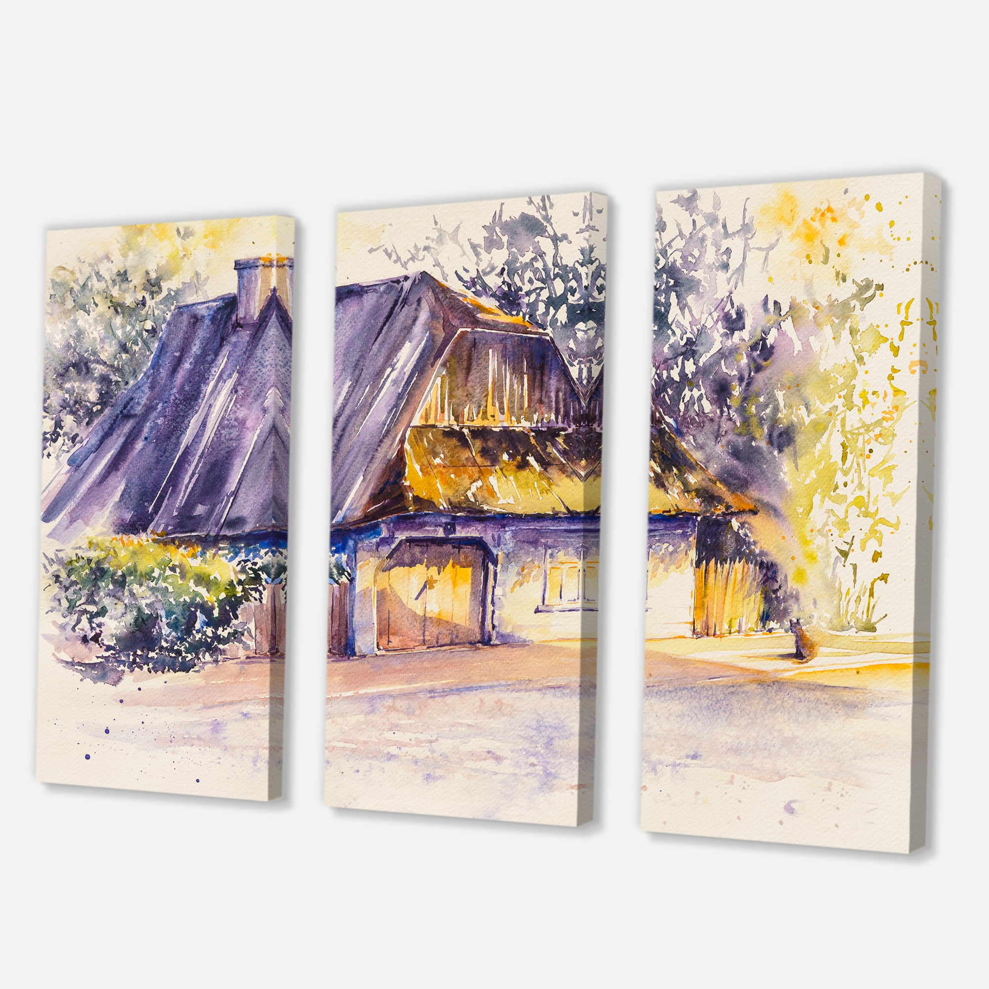 Designart ' Old Wooden White House In Country Side Village During Afternoon Glow ' Traditional Canvas Wall Art Print