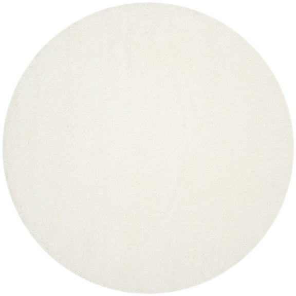 SAFAVIEH Santa Monica Chelsey Solid Shag Area Rug, White, 3' x 3' Round