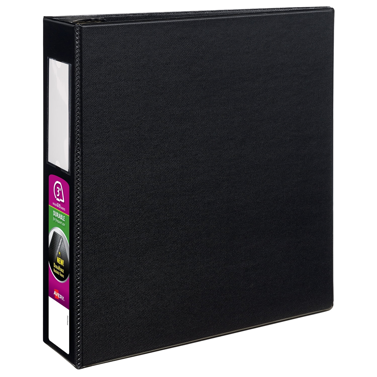 Avery Durable Binder, 3' One Touch Rings, 670-Sheet Capacity, Label Holder, DuraHinge, Black (8702)