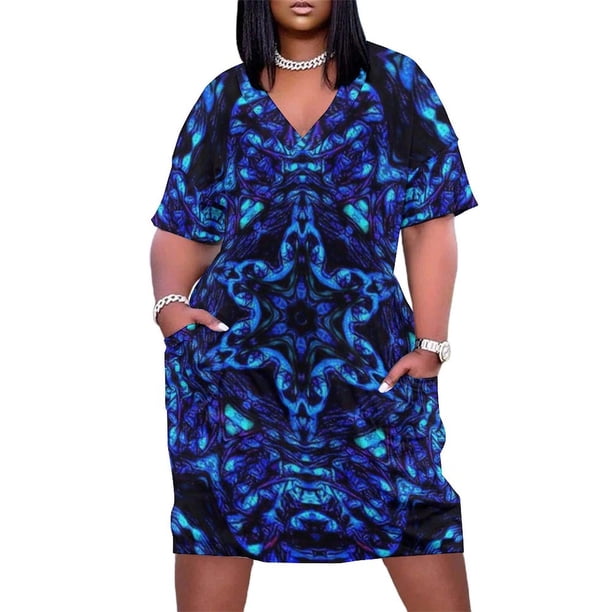 Vestido de bolsillo suelto azulado para mujer ropa vestido de fiesta femenino