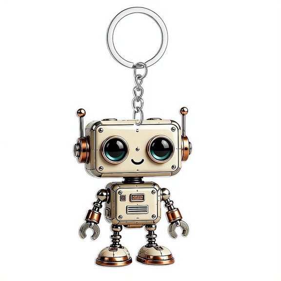 1pcs 2D Flat Acrylic Retro Robot Keychain, Cute Big Eye Pendant with Metal Ring, Lightweight Keyring Charm for Backpacks Bags, Gift for Men Women