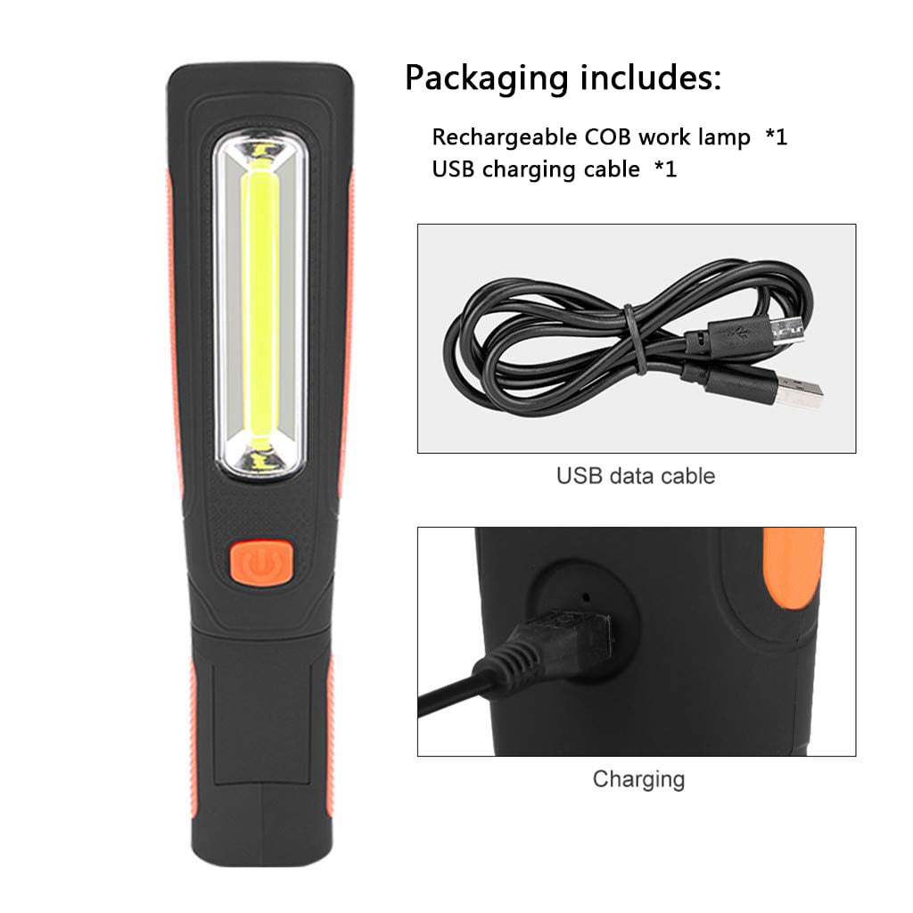 Portable Rechargeable Flashlight Lamp COB Led Work Light Inspection Light Torch with Magnetic Base for Automobile Repairing Working Camping Emergency Use