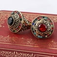 thumbnail image 2 of Womens Retro Natural Persian Jade Gold Plated Hollow Carved Alloy Ring, Electroplated, Artificial Gemstone Inlay, 2 of 6