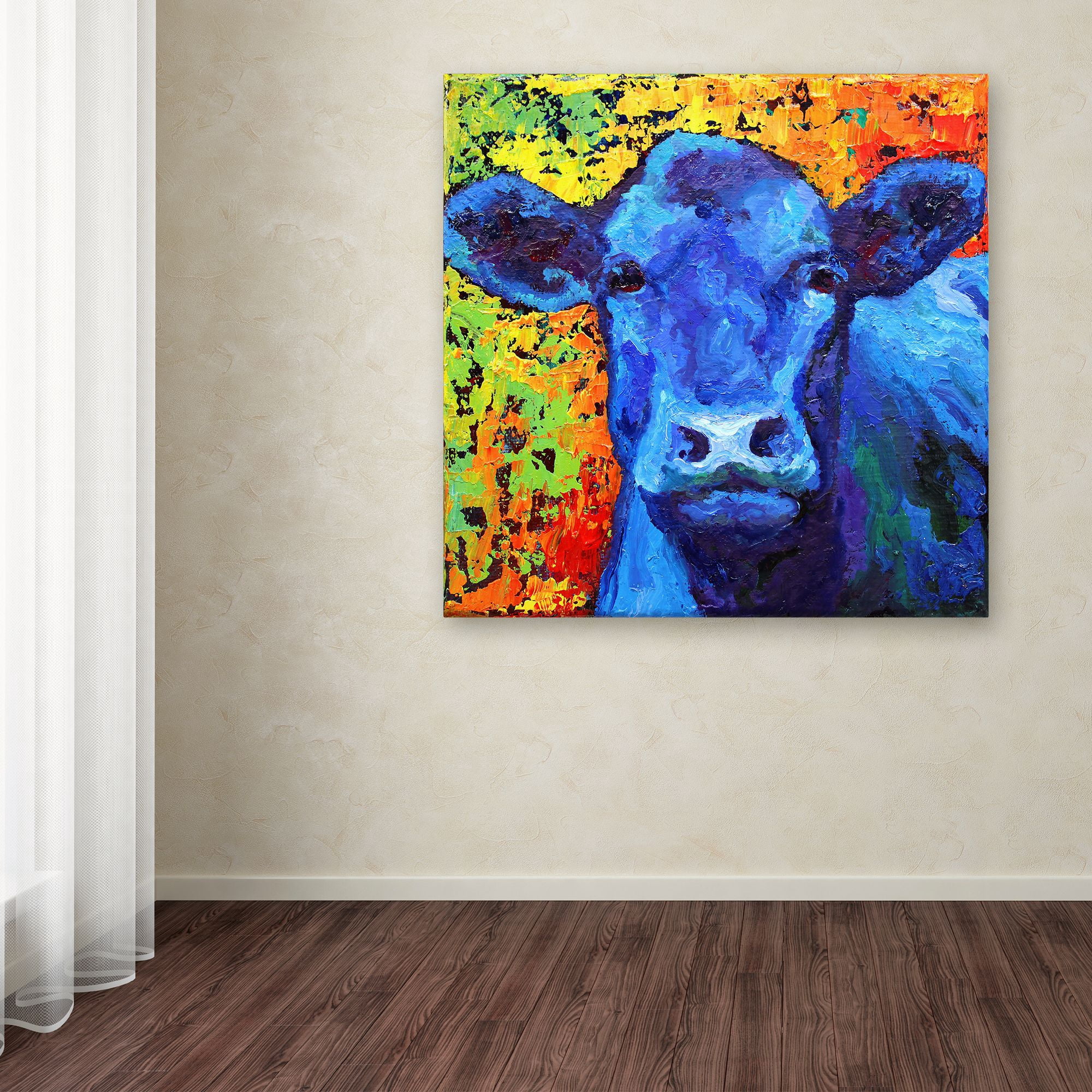 ニューヨークのアーティスト、マット'ブルゾストスキのピンクの牛の絵 Art Licensing International Marion Rose Blue Cow Canvas Art