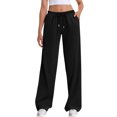 thumbnail image 2 of Mohiass Women's Wide Leg Sweatpants Straight Leg Lowrise Sweat Pants Drawstring Elastic Low Waist Pants with Pockets Black 2XL, 2 of 8
