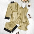 thumbnail image 4 of GERsome Satin Pajama Set for Women, 4 Piece Silky Sleepwear, Lace Camisole Shorts Soft Nightwear S-3XL, 4 of 7