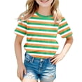 thumbnail image 2 of YMNXA Childrens Girls Boys T Shirt Short Sleeve Round Neck Stripe Print Festive Comfortable Tee Top For Casual Daily Wear,Green,2-3 Years, 2 of 4