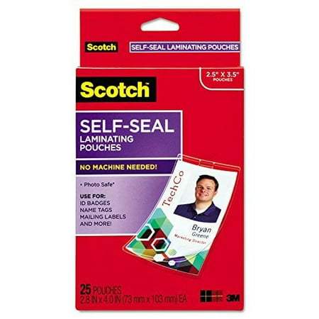 Office Realm Scotch LS852G Self-Sealing Laminating Pouches w/Clip, 12.5 mil, 2 15/16 x 4 1/16, 25/Pack