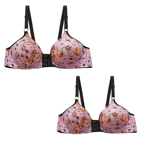 

Qcmgmg Full-Coverage Floral Wireless Bra for Women Push Up Bralette Female 2 Pack