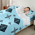 thumbnail image 4 of Manfei Tribal Geometric Diamond Bed Sheets, Vintage Cross Fuul Size Sheets, Black Light Blue, Polka Dots Reversible 4 Pieces1 Flat Sheet + 1 Fitted Sheet + 2 Pillowcases, 4 of 6