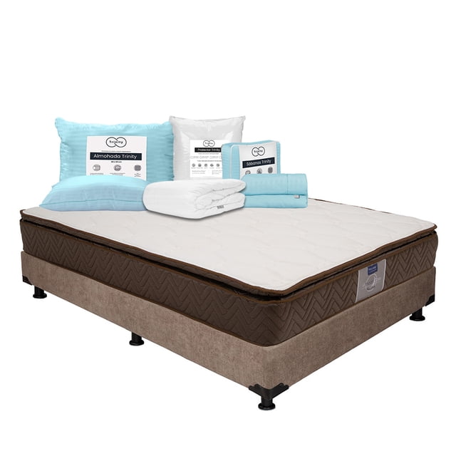 Colchón Queen Size Nautilus Restonic + Box + Almohada Trinity + Protector de Colchón Trinity + Juego de Sábanas