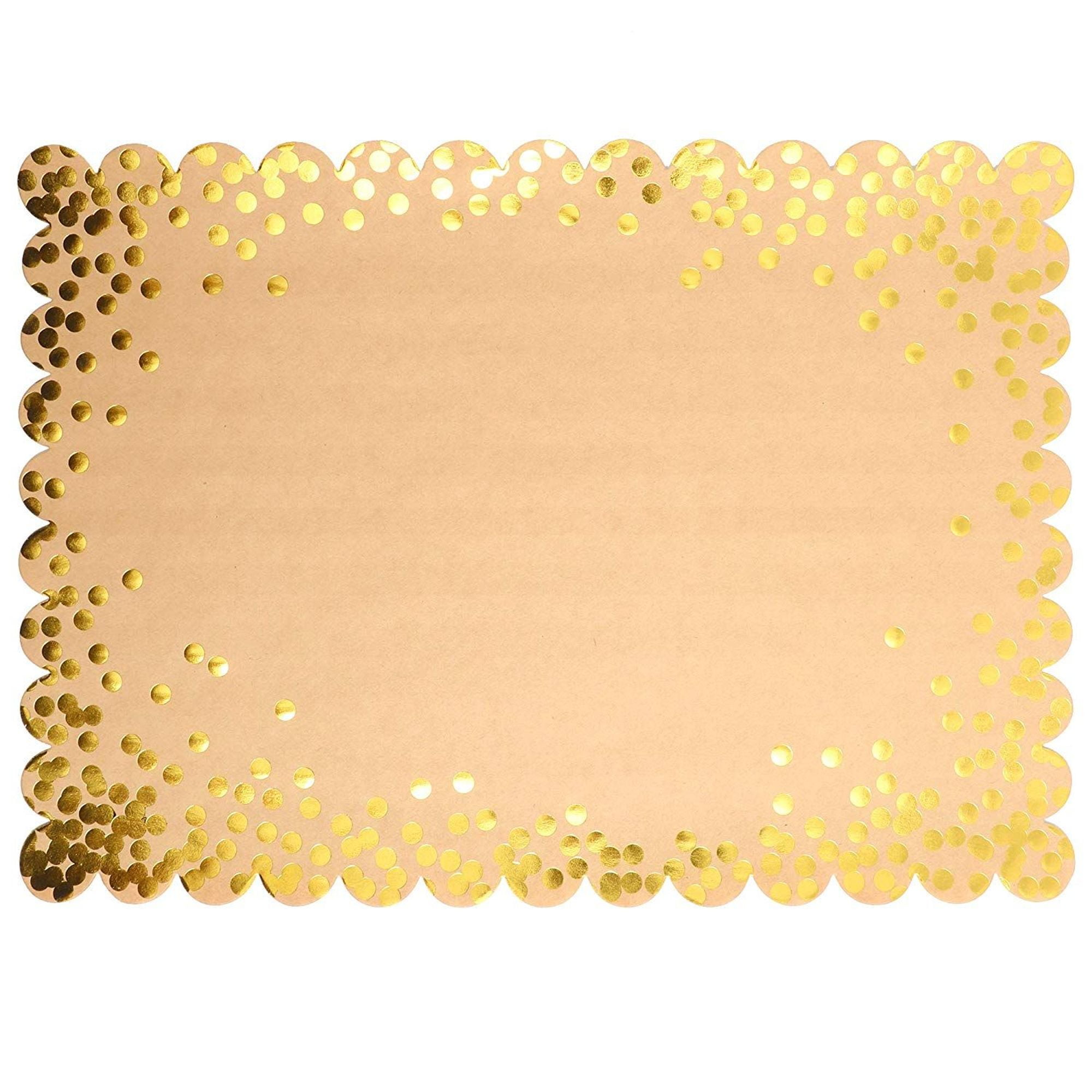 50 Packs Kraft Scalloped Paper Placemats with Gold Foil Polka Dots