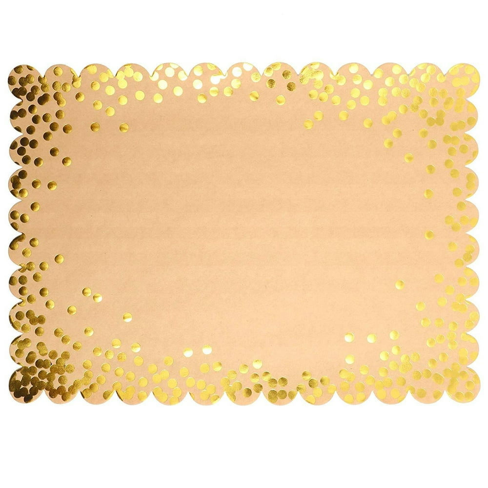 50 Packs Kraft Scalloped Paper Placemats with Gold Foil Polka Dots