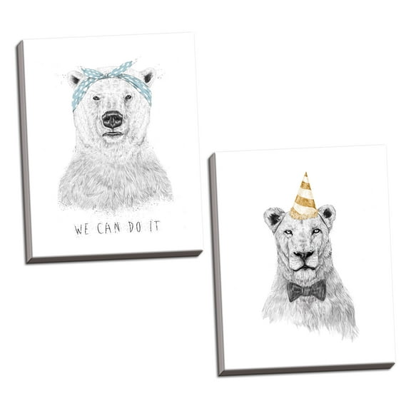 Gango Home Decor Vertical Get The Party Started & We Can Do It by Balazs Solti (Ready to Hang); Two 11x14in Hand-Stretched Canvases