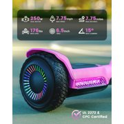 MIHOVER 6.5 Kids Self Balancing All-Terrain Self-Balancing Scooter - Ride on Toys UL 2272 Certified,LED Lights,Bluetooth Speaker,7.75mph,Max Load 176 lbs-Pink