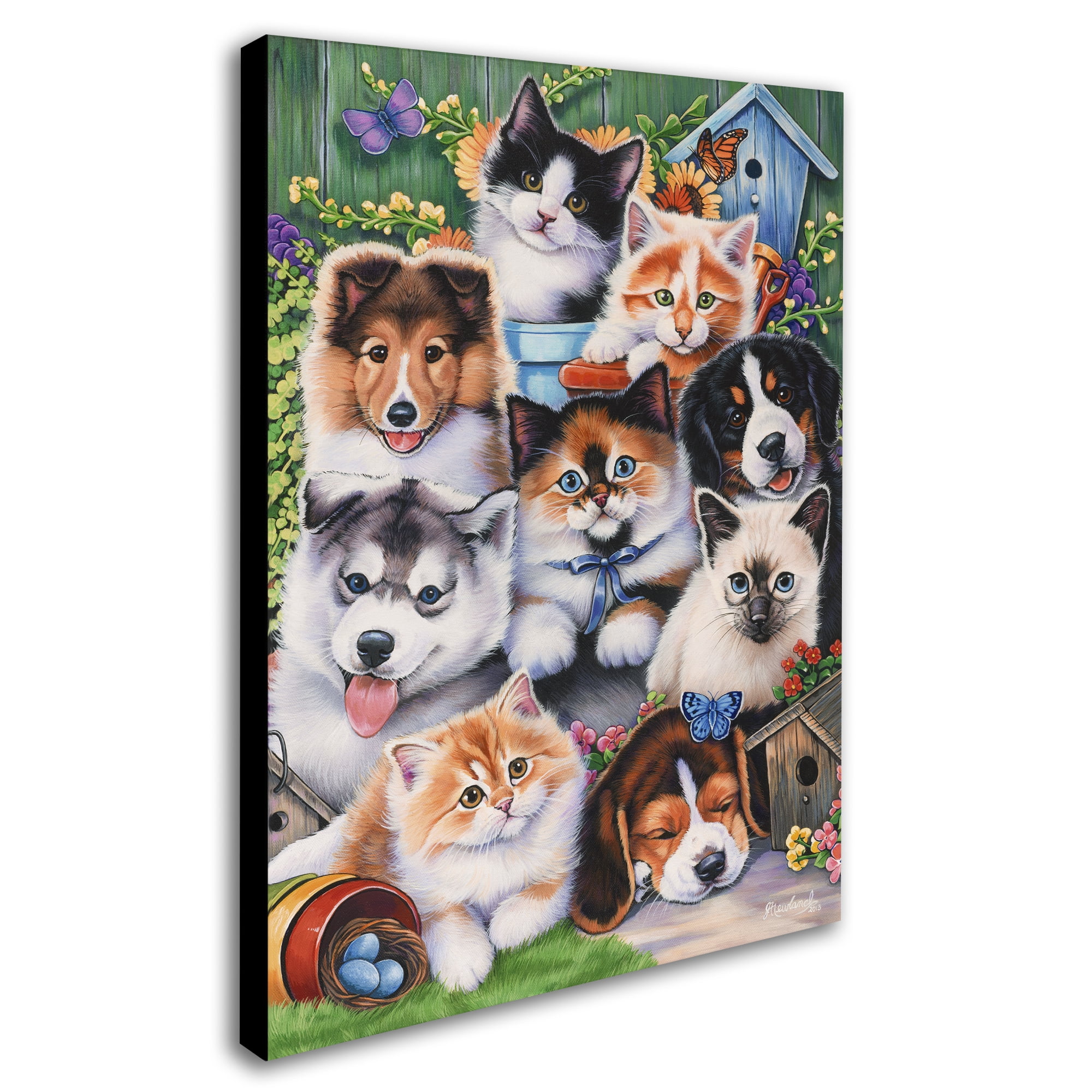 Trademark Fine Art 'Kittens & Puppies In The Garden' Canvas Art by Jenny Newland