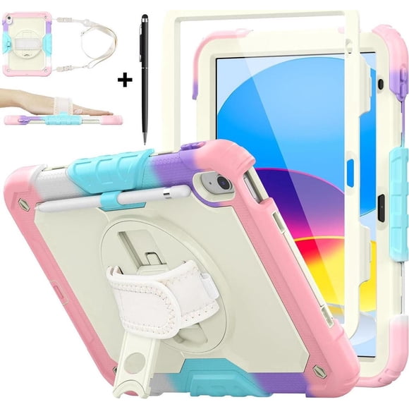 Case for iPad (A16) 11th Generation 11 Inch 2025, iPad 10th Generation 10.9 inch 2022 Shockproof Cover with Screen Protector Pen Holder Stand and Shoulder Strap Stylus Pen