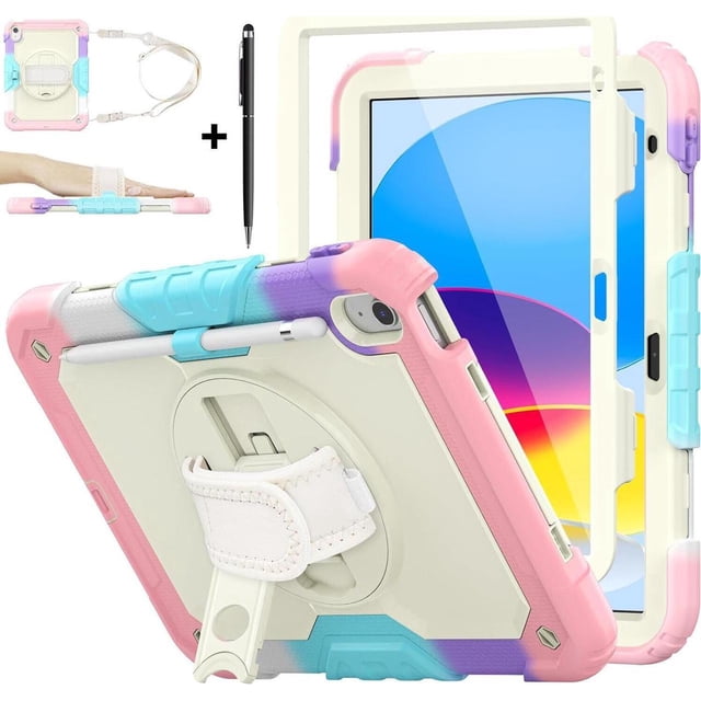 Case for iPad (A16) 11th Generation 11 Inch 2025, iPad 10th Generation 10.9 inch 2022 Shockproof Cover with Screen Protector Pen Holder Stand and Shoulder Strap Stylus Pen