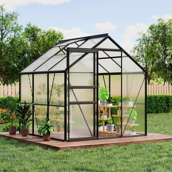 Greenhouse for Outdoors, Polycarbonate Greenhouse with Roof Vent, Ground Nails, Lockable Push Door, Aluminum Large Walk-in Green House for Outside Garden Backyard, Patio