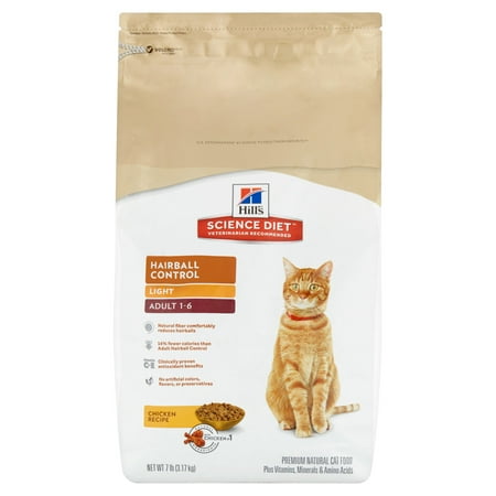 Hill's Science Diet Adult Hairball Control Light Chicken Recipe Dry Cat Food, 7 lb bag