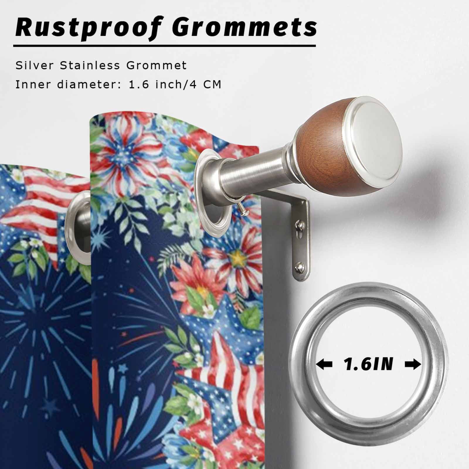 Independence Day Outdoor Curtains for Patio, 250th Anniversary Blue Red Sparklers Flowers Sunshade Privacy Drapes Grommet Waterproof Outside Curtains for Porch/Cabana/Balcony 54"x 108", 1 Panel