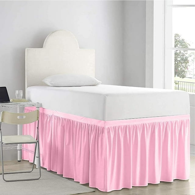 Dorm Room Bed Skirt, Extra Long College Dorm Bed Skirt, Twin XL 32 Inch Drop, Ruffled Design 100% Microfiber Bed Skirt for Dorm Room Bedding (Pink, Twin XL - 32" Drop)