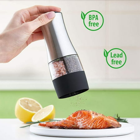 Peroptimist 2-in-1 Electric Salt and Pepper Mill Battery Operated - Convenient One-Hand Operation, Refillable Base with Adjustable