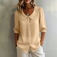 thumbnail image 6 of GERsome 3/4 Sleeve Shirts for Women Button Down Crew Neck Collared Tops Casual Work Summer Blouses,Khaki,Size L, 6 of 9