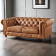 thumbnail image 2 of Crafters and Weavers Craftsman Mission Leather Loveseat in Light Chestnut, 2 of 7