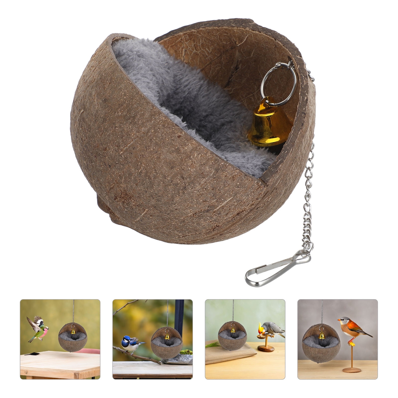 Luxshiny Coconut Shell Bird Nest Hanging Hideout for Cage Parakeets and Hamsters