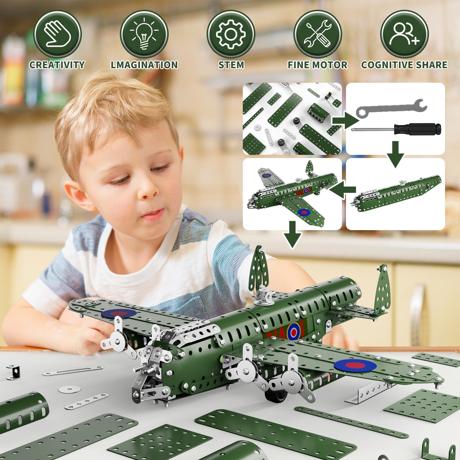 KukuFun Stem Building Projects Model Airplane Set, 389 Pcs Science Kit Educational Plane Toys for Kids Boys 8-12-16 Years Old