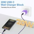 thumbnail image 6 of USB C Charger Block, 2 Pack 20W PD Charger Block with USB C to C Cable 6ft, Type C Charging Block Wall Charger Plug USB C Brick Cube Fast Charging Station Compatible for Samsung, Android, Purple, 6 of 7