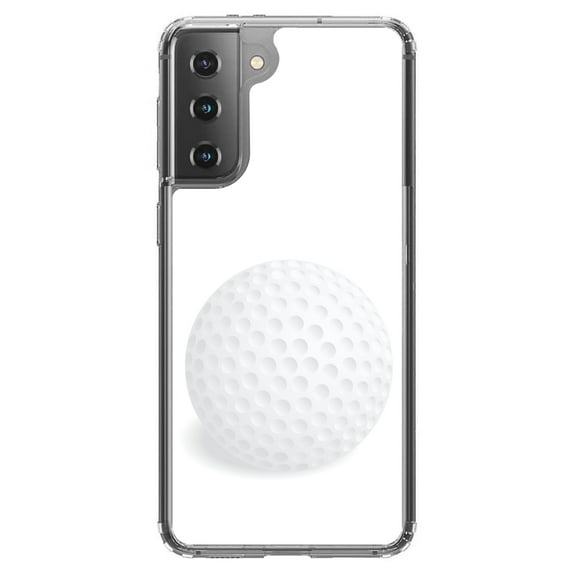 DistinctInk Clear Shockproof Hybrid Case for Galaxy S21 5G (6.2" Screen) - TPU Bumper, Acrylic Back, Tempered Glass Screen Protector - White Golf Ball