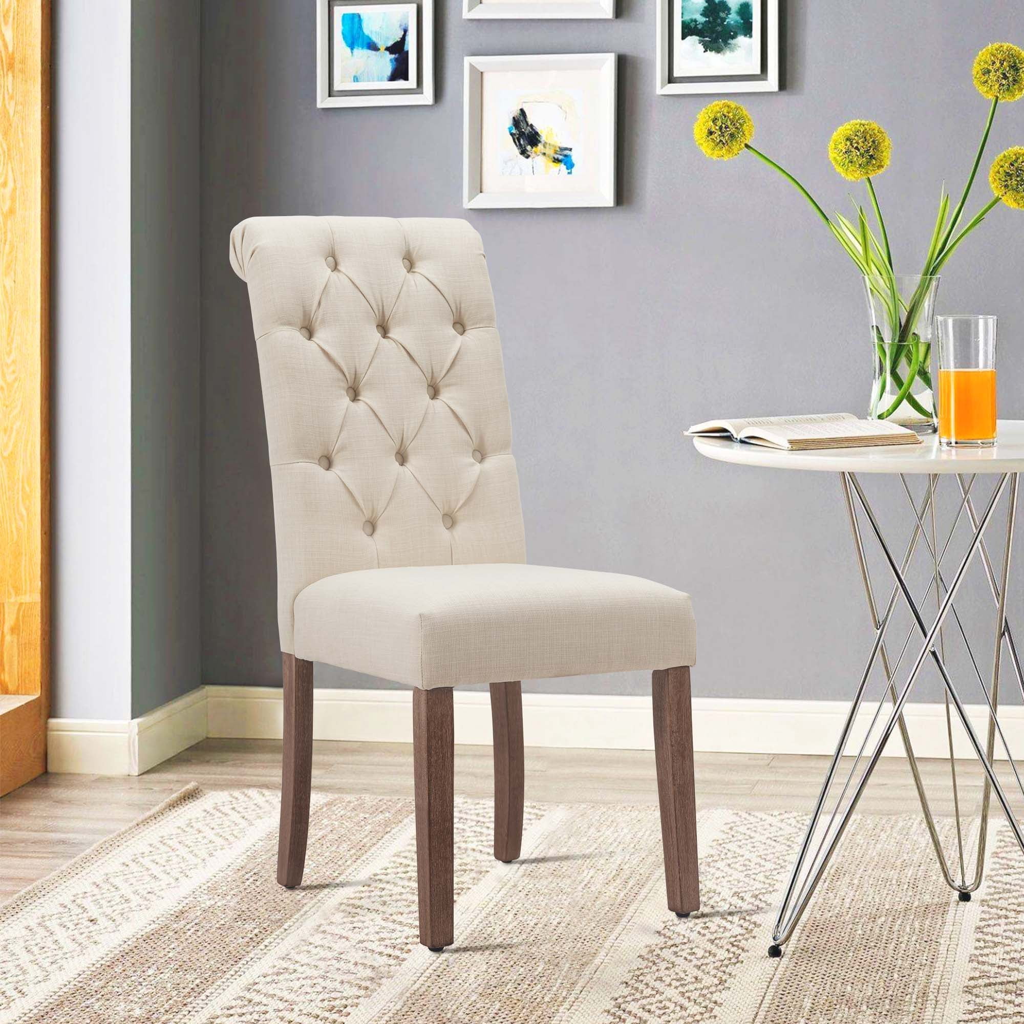 Fabric Dining Chairs Set of 2 with Solid Legs,Beige