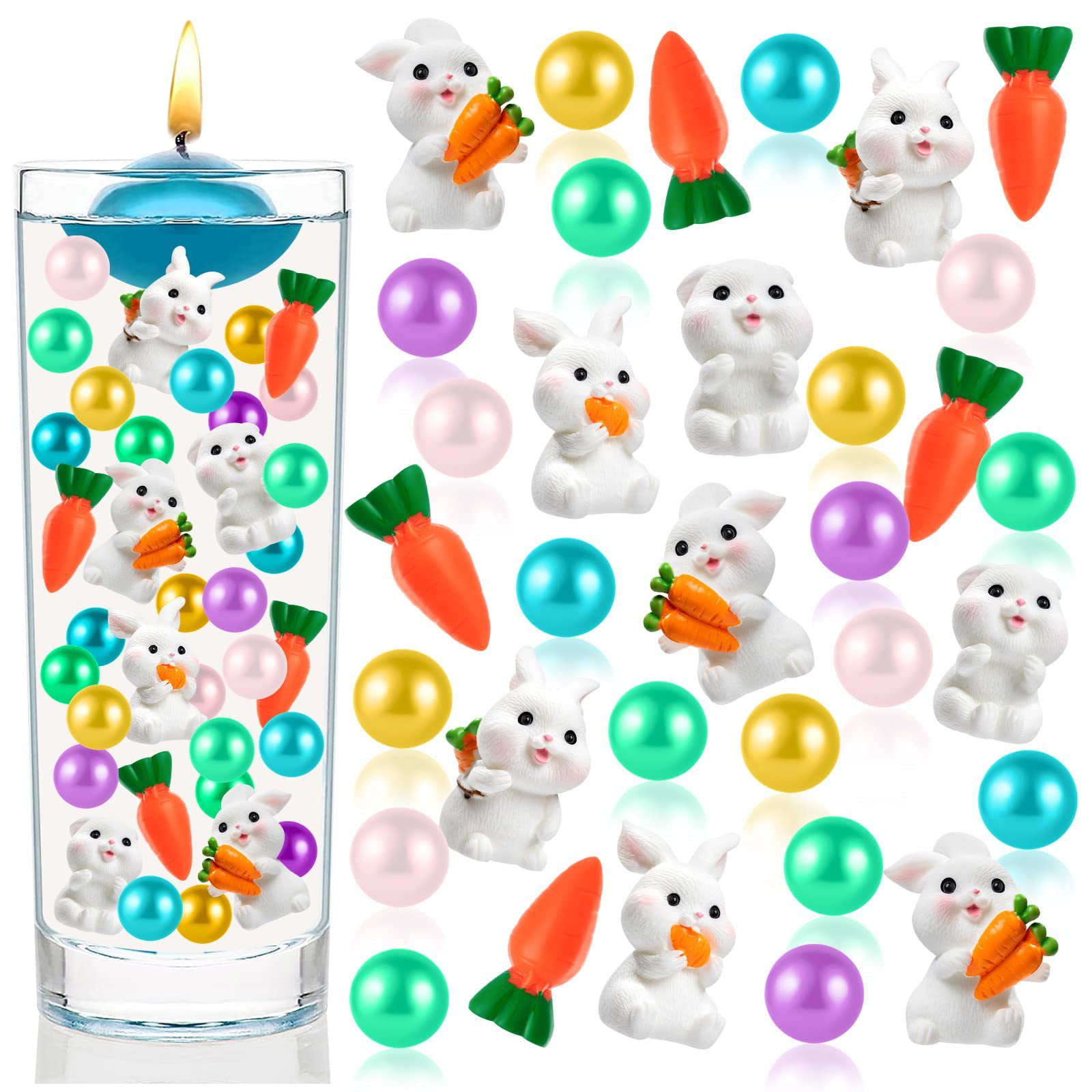 Easter Vase Filler with Cup and Candle, Multicolor Floating Pearls